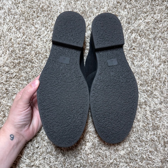 Free People Payton Suede Slip on Stacked Heeled Penny Loafer Mules Black - Picture 6 of 7